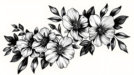 black and white flower isolated