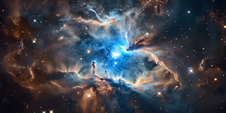 Silhouetted White Dwarf with Cobalt Glow Against Pinwheel Nebula. Concept Astronomy, White Dwarf, Pinwheel Nebula, Silhouettes, Cobalt Glow