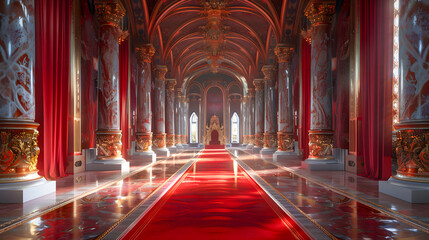 Obraz premium Red carpet leading to a king throne inside of the palace castle