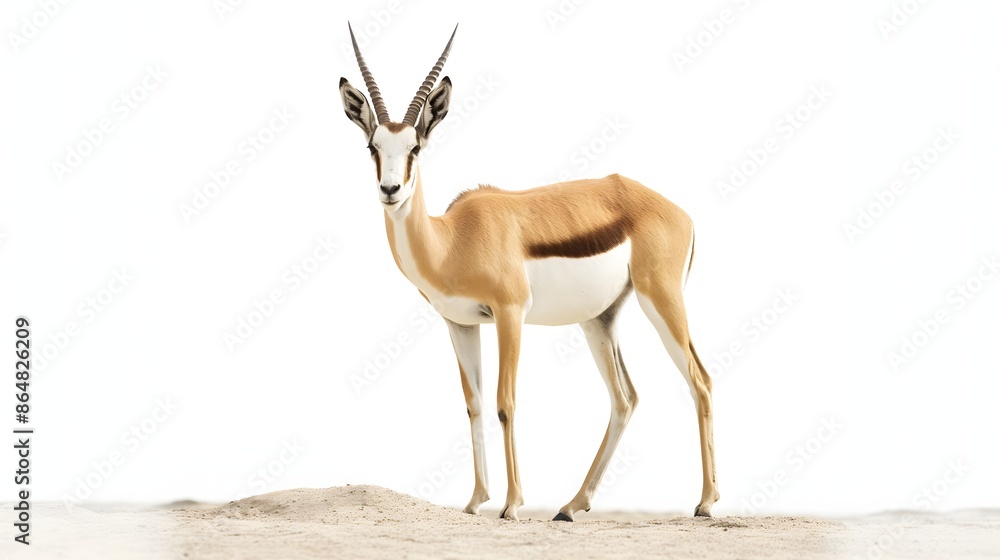 Poster 2. create an isolated, white-background image of a springbok featuring its entire body, including it