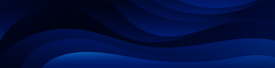 Abstract gradient wave banner featuring a captivating array of waves in a harmonious dark blue gradient, ideal for creating eye catching headers, promotional banners,