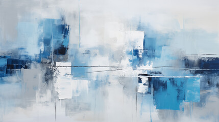 Abstract painting in blue and white , modern decoration. Abstract and minimalist oil painting background with copy space. © Pakhnyushchyy