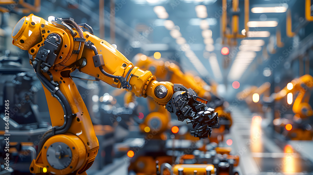 Aufkleber industrial machine automatic robotic arm, smart modern factory automation using advanced machines