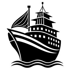 Ship icon vector silhouette illustration.
