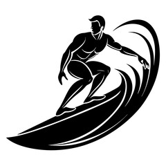 surfer icon silhouette vector illustration on white background.
