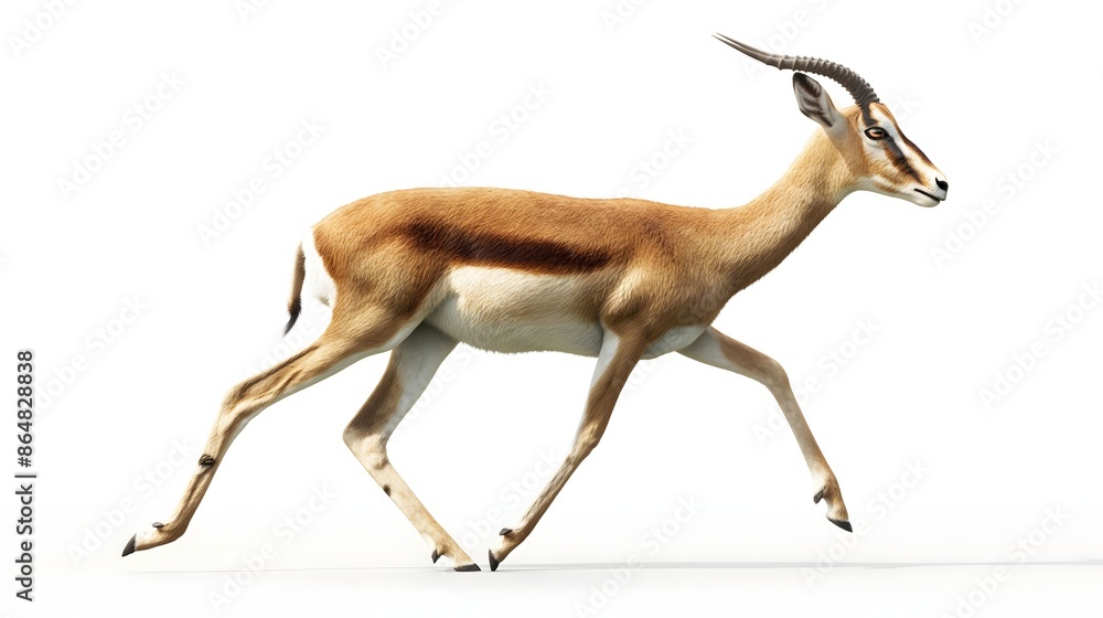 Aufkleber 2. create an isolated, white-background image of a gazelle featuring its entire body, including its 