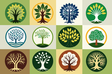 different tree logo collection vector illustration