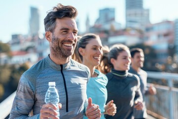 Obraz premium The spark of friendship between different races: running and smiling together.