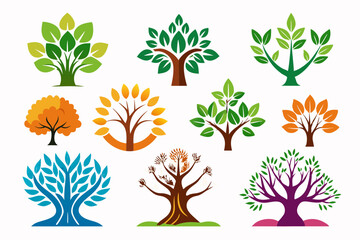 different tree logo collection vector illustration