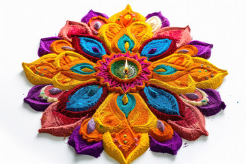 Obraz premium Traditional oil lamp with colorful rangoli design on diwali festival