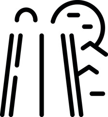 Simple black and white icon of a ski lift taking skiers up a mountain