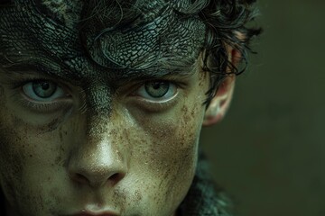 Young man posing with camouflage paint on his face