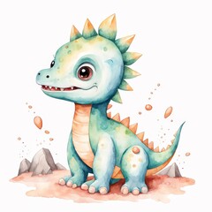 Naklejka premium Cute Watercolor Dinosaur Illustration.