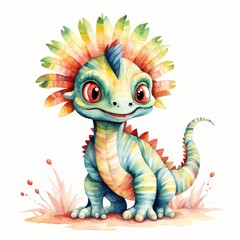Obraz premium Watercolor Illustration of a Cute Colorful Dragon.