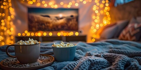 Celebrating a Minorstone's Work Completion with a Cozy Movie Night. Concept Work milestone celebration, Cozy movie night, Team bonding, Relaxing atmosphere