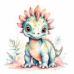 Obraz premium Cute Watercolor Dinosaur Illustration.