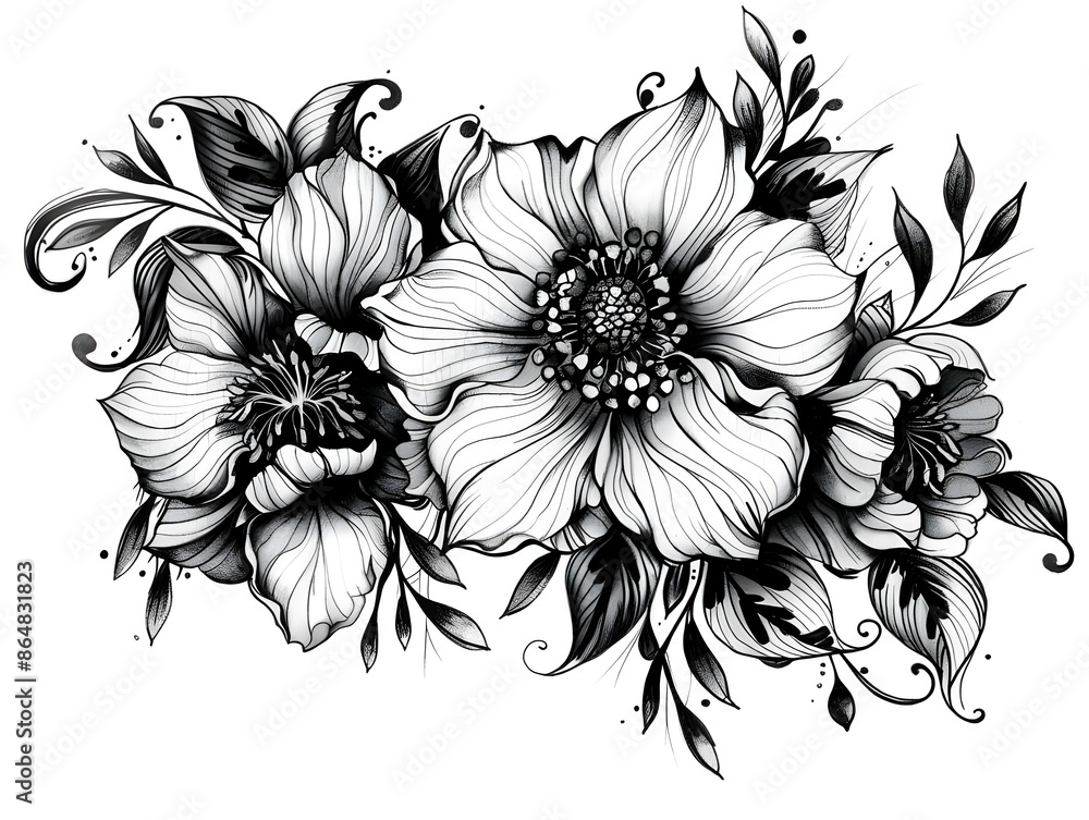 Wall mural black and white flower isolated - Wall murals