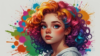 Naklejka premium Colorful Curly Hair Portrait