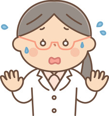 焦っている白衣の女性