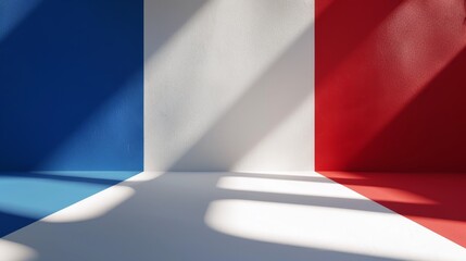 A stylish 3D rendering with elements in blue, white, and red, reflecting the theme colors of the French flag. The minimalist design and white background provide ample copy space for custom messages