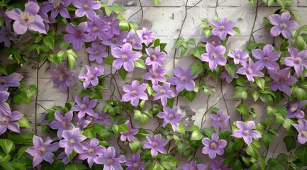 Clematis flowers blooming on wall