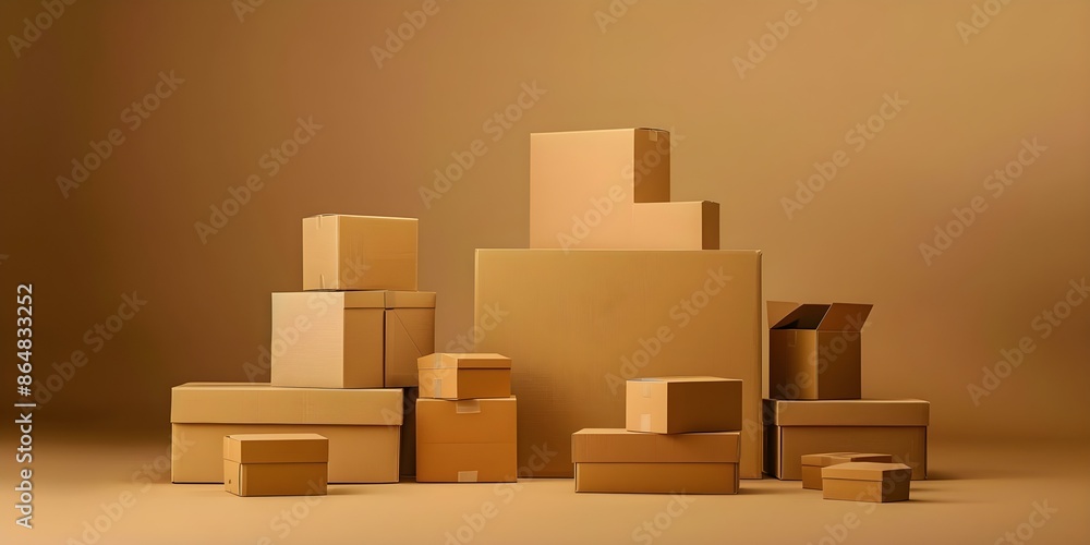 Poster versatile mockup featuring cardboard boxes against a customizable backdrop and color palette. concep