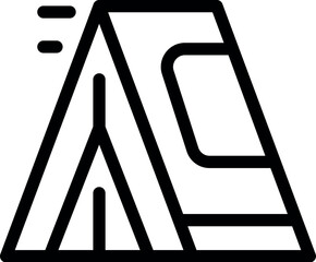 Simple line icon representing a camping tent, ideal for representing outdoor activities, tourism, and adventure