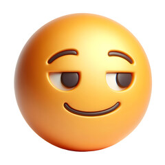 Slightly smiling face three-dimensional emoji isolated on transparent background