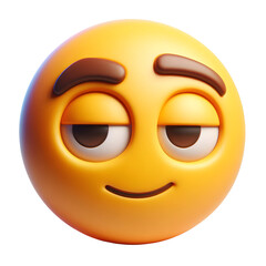 Fototapeta premium Slightly smiling face three-dimensional emoji isolated on transparent background