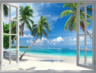 Tropical Beach View From A Window