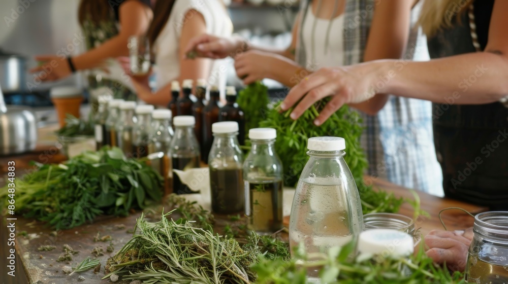 Poster participants learning how to make their own natural and ecofriendly cleaning products using foraged 