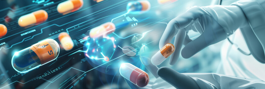 A banner of  Future Healthcare: Person Receives Personalized Medication from Bio Device