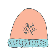 Winter cap doodle Hand drawn winter accessories Single design element for card, print, design, decor