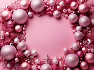 Obraz premium Whimsical Winter Pink Christmas Gifts and Baubles