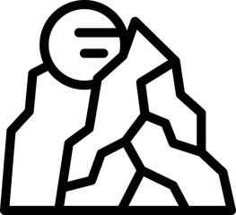 Minimalist line art icon of a mountain peak with a full moon shining above it