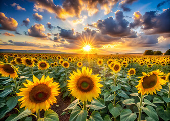Fototapeta premium sunflower field at sunset