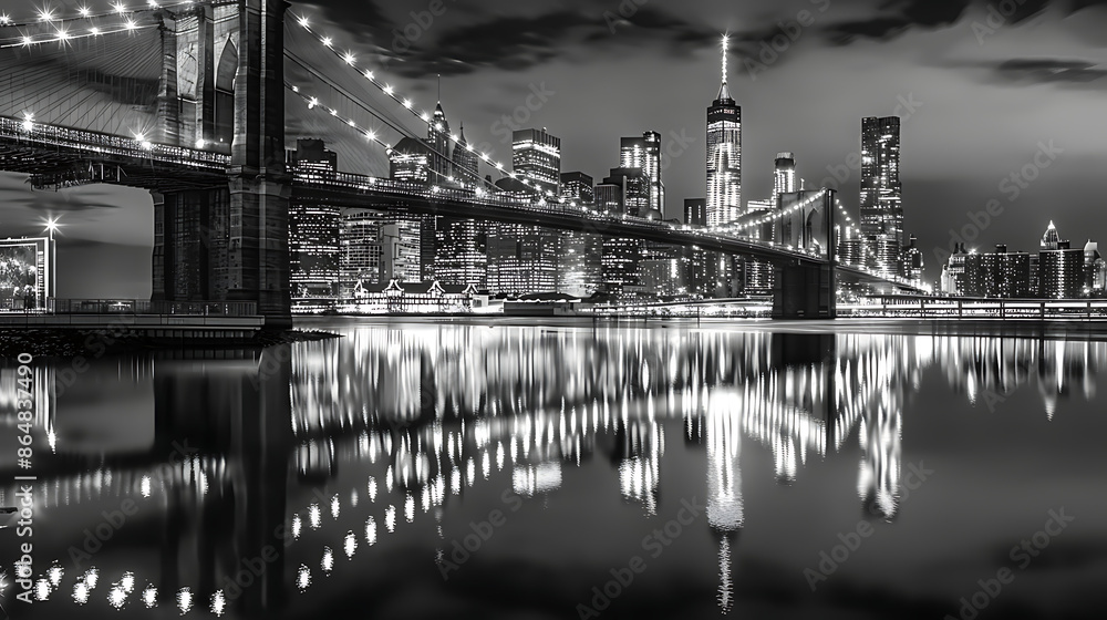 Wall mural a city skyline with a bridge and a river in the background