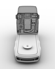 Clay rendering of Hydrogen Fuel cell Semi Truck. Generic design. 3D rendering image.