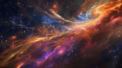 A grand, colorful galactic tide interacting with a star cluster.,majestic astronomical image of galaxy universe space beautiful like magic in dream