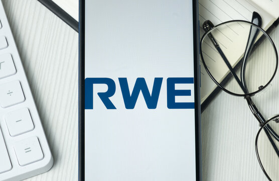 New York, USA - 21 June 2024: RWE Logo on Phone Screen, RWE Aktiengesellschaft Company Icon