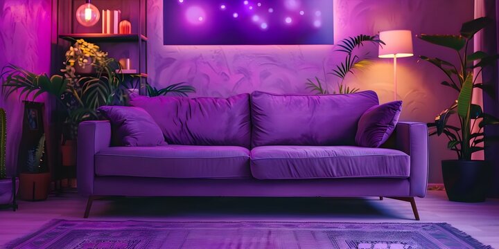 Purple Animated Furniture Stream Starting Soon Screen Overlay for a Cozy Lofi Living Room. Concept Cozy Lofi Living Room, Purple Furniture, Stream Starting Soon, Animated Overlay
