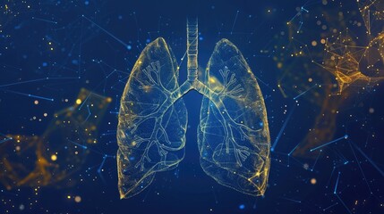 Glowing Digital Wireframe of Lungs Against a Dark Background with Blue and Gold Bokeh Lights
Glowing Digital Wireframe of Lungs Against a Dark Background with Blue and Gold Bokeh Lights
