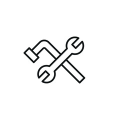 Wrench and gear icon. Simple icon for maintenance, mechanical work and system adjustments. Ideal for industrial and engineering applications in web design and user interfaces. Vector illustration.
