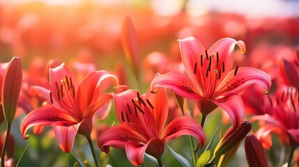 Fototapeta premium Closeup of red beautiful blooming lilies