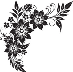 floral corner  element illustration black and white