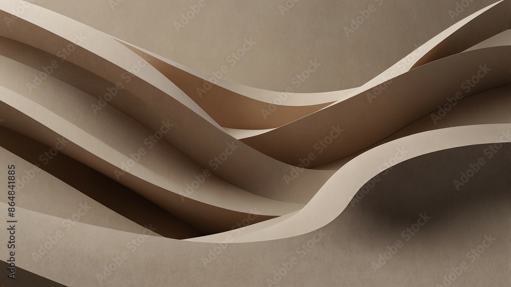 Poster abstract flowing curves in neutral beige tones with smooth and layered design