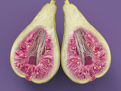 Intricate Peach Slices and Pit: Detailed 3D Render