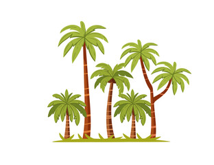 Tropical green palm trees with leaves and coconuts simple cartoon design vector illustration isolated on a white background