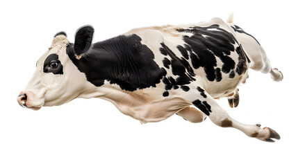 A flying cow isolated on white copy space. Generative AI