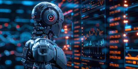 Financial Statistics and numbers on a display being reviewed by AI